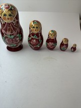 Beautiful Set of 5 Russian Matryoshka Nesting Dolls Wooden Adorned - £25.74 GBP