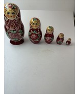 Beautiful Set of 5 Russian Matryoshka Nesting Dolls Wooden Adorned - £25.63 GBP
