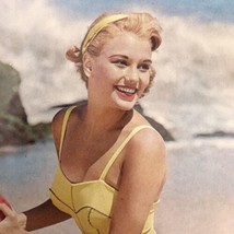 Beach Girl 1950s Vintage Postcard Summer Fashion Yellow One Piece Swimsuit - $11.95