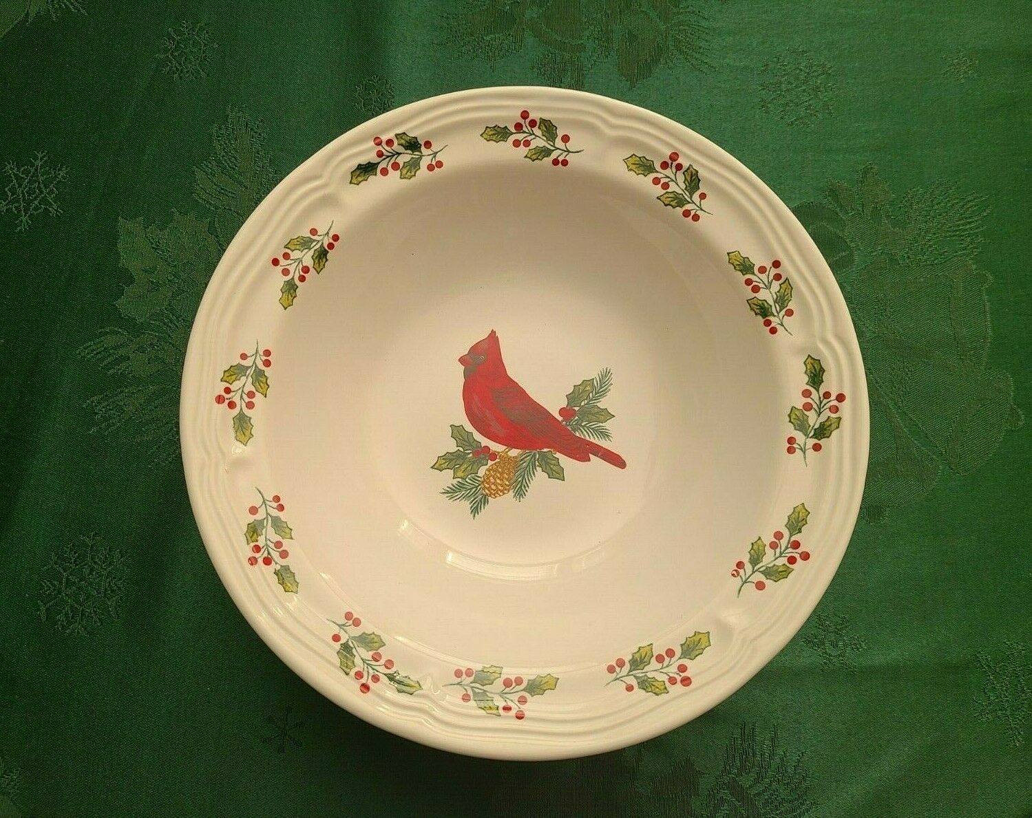 GIBSON DESIGNS Winter Birds Rim Soup Bowl Cardinal and Holly Christmas Dishware - $9.99