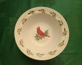 GIBSON DESIGNS Winter Birds Rim Soup Bowl Cardinal and Holly Christmas Dishware - £7.98 GBP