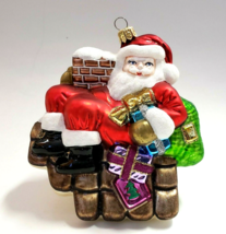 Santa on Roof Top Crafted European blown mold Glass Christmas Ornament 4... - $24.99