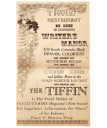 1957 Tiffin Restaurant Writer&#39;s Manor Hotel Advertisement Vintage Denver... - $43.78 CAD