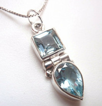 Small Faceted Blue Topaz Double Gem 925 Sterling Silver Pendant - £9.34 GBP