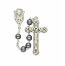 Imitation Hematite Beads And Madonna Center Rosary Cross Crucifix - £31.96 GBP