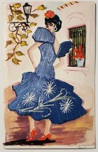 Pretty Spainish Dancer Embroidered Blue Dress Postcard P30 - £12.74 GBP