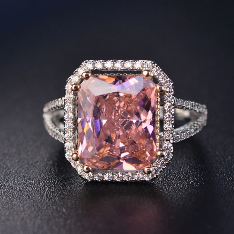 High Quality Big AAA Pink Zircon Rings for Women Luxury Full CZ Wedding Engageme - £20.76 GBP