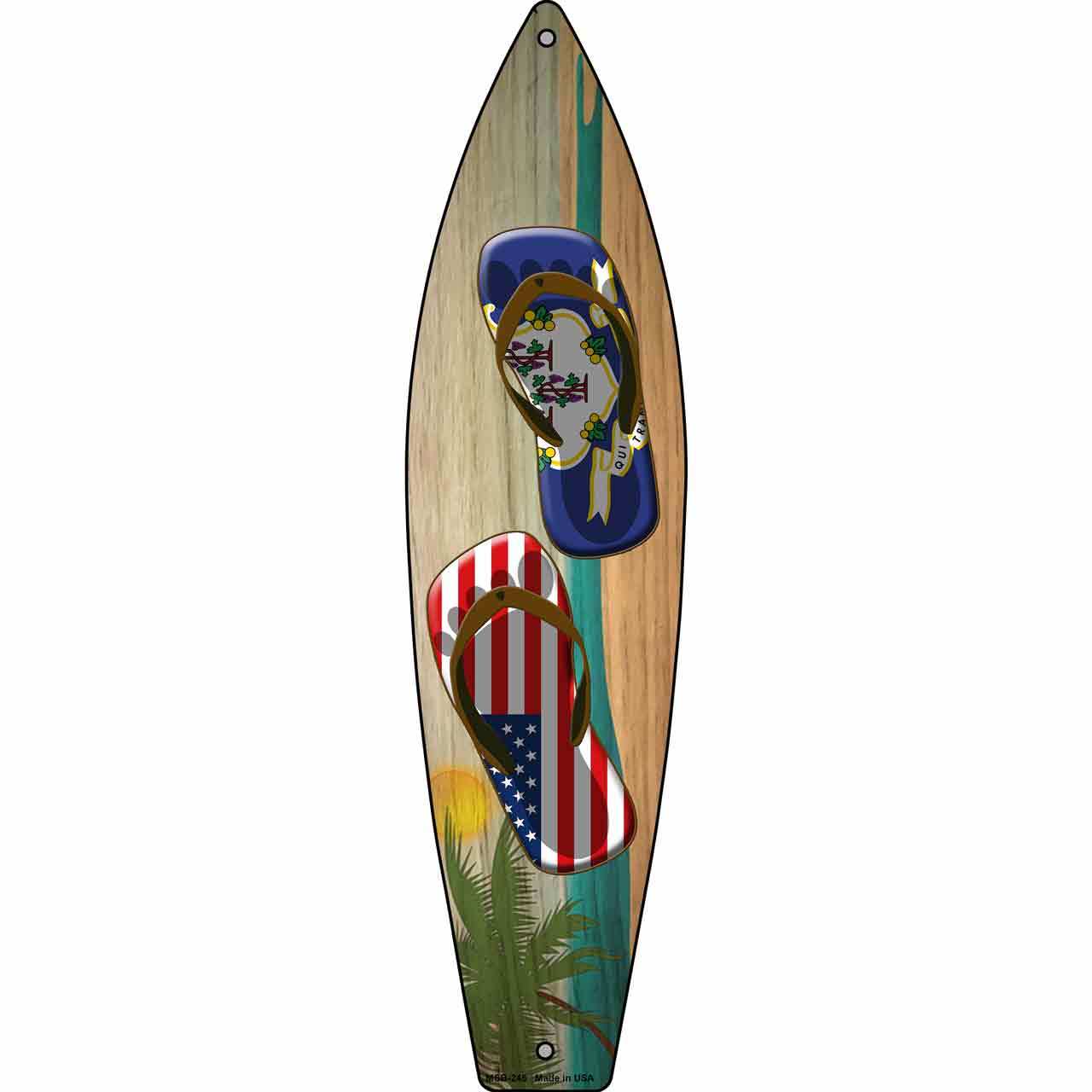 Primary image for Connecticut Flag and US Flag Flip Flop Novelty Mini Metal Surfboard MSB-245