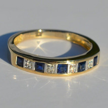 3Ct Princess Cut CZ Blue Sapphire Women&#39;s Ring 14K Yellow Gold Plated Sliver - £88.52 GBP