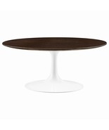 36&quot; Round White Pedestal Stem Lacquered Cherry Top Tulip Coffee Table - $559.83 CAD