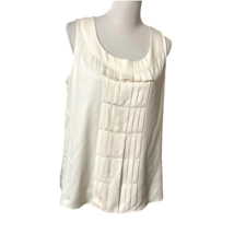 Anne Klein Round Neck Sleeveless Blouse Sz L Pleated Front Loose Fit Cream - $13.88