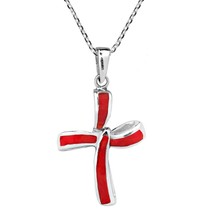 Endless Faith Infinity Cross with Synthetic Red Coral Sterling Silver Necklace - £17.05 GBP