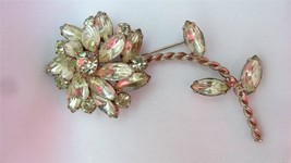 Vintage Large Goldtone Citrine Yellow Rhinestones Flower Brooch Pin - $75.00