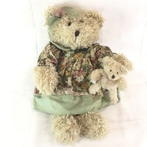 Avon Hatbox Teddy Bear Emma w Small Bear Plush Stuffed Animal Floral Dress - £9.29 GBP