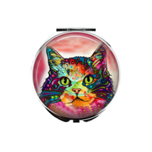 1 Mother of Pearl Compact Mirror, Cosmetic, Makeup Mirror, Butterfly Cat - $14.84