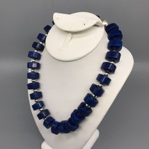 Lapis Lazuli Rounded Triangle Rondelle Statement Necklace with Silver Tone Space - £300.53 GBP