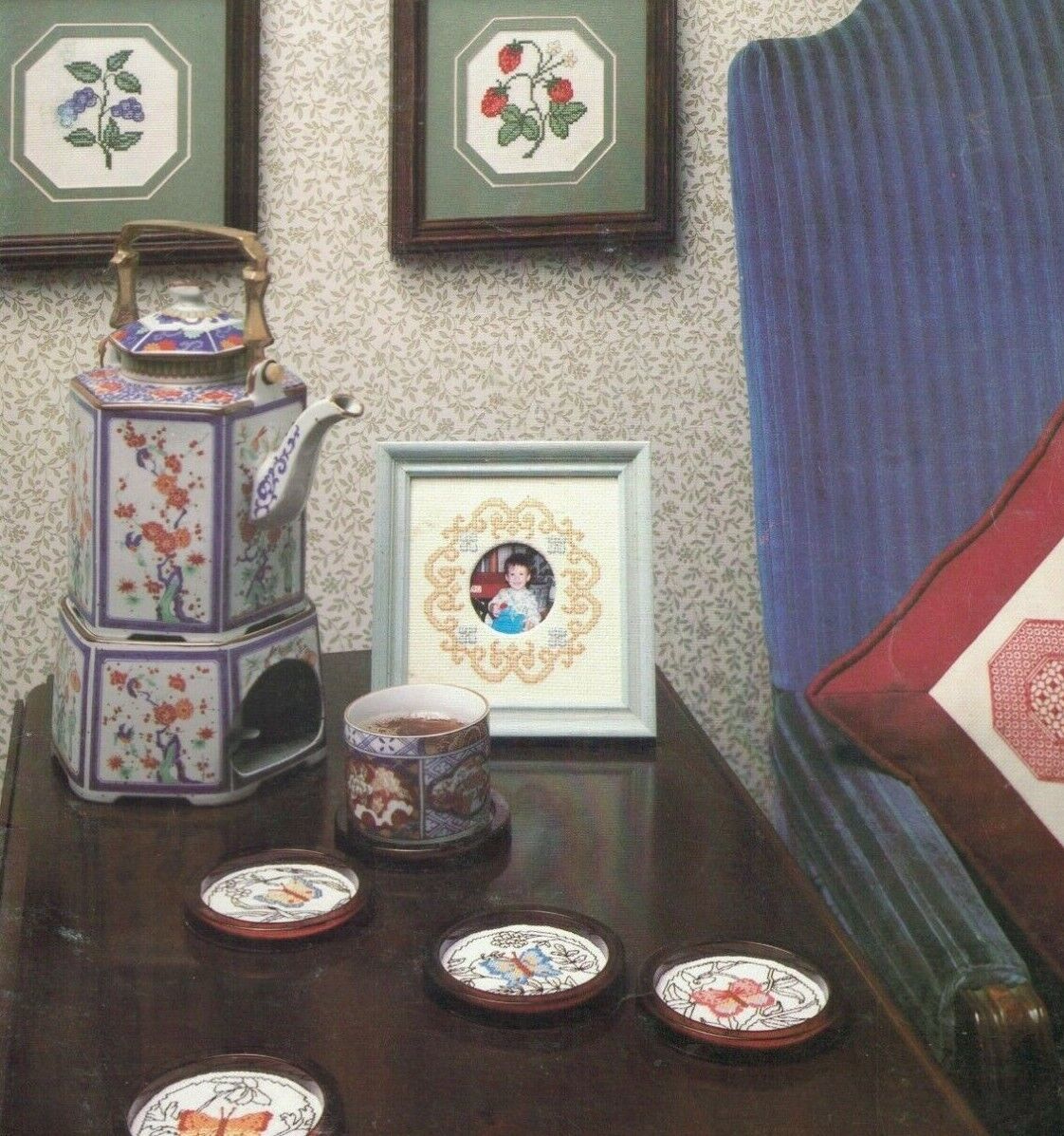 Primary image for Coasters, Etc. Serendipity Designs Carolyn Meacham 1981 Butterfly Hearts Glasses