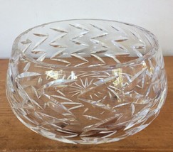 Vintage Art Deco Clear Cut Glass Crystal Chevron Large Round Decorative ... - $36.99