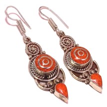 Red Coral Handmade Bohemian Christmas Gift Jewelry Earrings Nepali 1.90&quot; SA 2955 - £7.16 GBP
