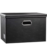 Prandom Large Collapsible Storage Bin With Lid [1-Pack] Leather Fabric F... - $52.67 CAD