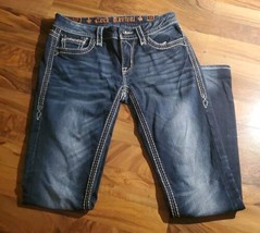 ROCK REVIVAL Jasna Skinny Size 29 Dark Wash Denim Mid Rise Rhinestone Jeans - £38.82 GBP