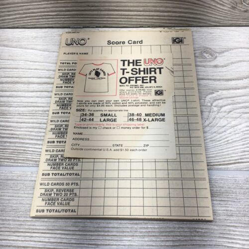 Vintage 1978 Pad of UNO Score Card Sheets - #4001 - DOUBLE SIDED Paper 2... - $4.94