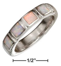 Sterling Silver Synthetic White Opal Squares Band Ring - £116.07 GBP