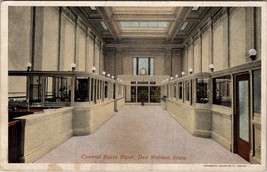Des Moines Iowa Central State Bank Interior Teller Cage c1915 Postcard X11 - £3.92 GBP