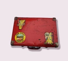 Vintage 40-50s Herculean Hard red tin Suitcase original Travel Badges/stickers - £98.90 GBP