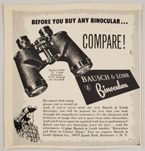 1954 Print Ad Bausch &amp; Lomb Binoculars Man Using Glasses Rochester,New York - £7.01 GBP