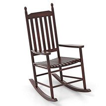 High-Back Acacia Wood Outdoor Rocking Chair with Solid Rocking Base-Brow... - €136,46 EUR