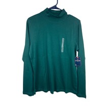 St John Bay Long Sleeve Shirt Women Petite L Mock Neck Cotton Green NEW NWT - £7.19 GBP