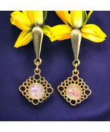 Art Deco Gold Tone Fire Opal clip on Earrings - $33.04