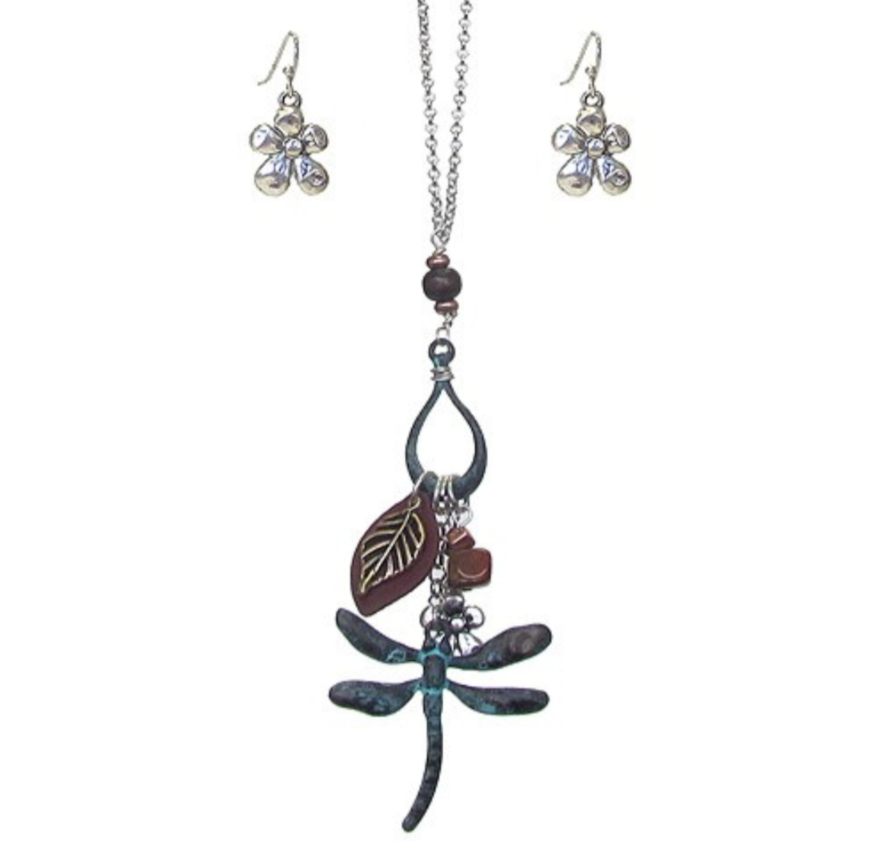 Dragonfly Multi Charm Bohemian Necklace and Earrings Set - £11.37 GBP