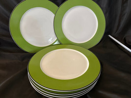 Echo Design NewYork Dinner Plates (6) Green Wide Rim Silver Trim 10-5/8&quot;... - £33.47 GBP
