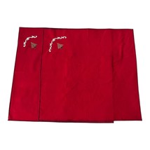 Vintage Set of 2 Red Embroidered Christmas Tree Cloth Napkins – 18&quot; x 18... - $16.00