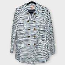 TORY BURCH gray &amp; cream striped pea coat double breasted Mid Weight Size... - $85.00