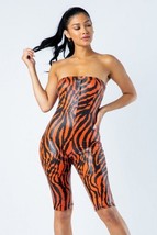 Women&#39;s Zebra Print Tube Romper With Front O Ring Zipper Detail - $29.00