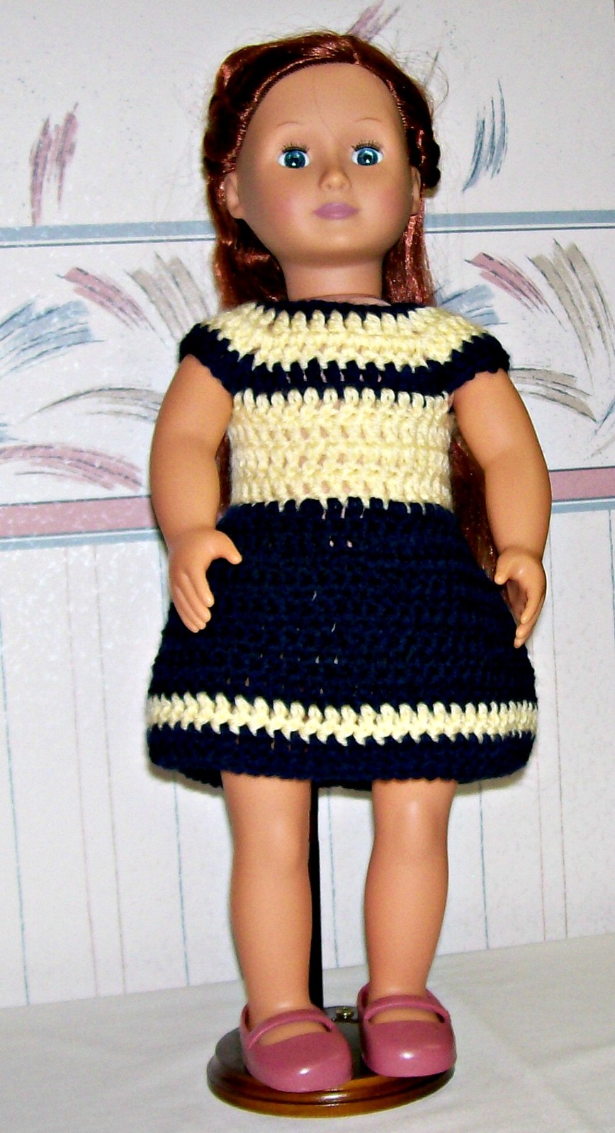 Primary image for American Girl Blue-Yellow Dress, Crochet, 18 Inch Doll, Handmade