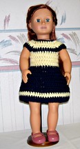 American Girl Blue-Yellow Dress, Crochet, 18 Inch Doll, Handmade - £17.26 GBP