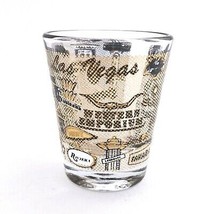 Vintage Las Vegas Shot Glass 22 Hotels Casinos Black and Gold Trim - $26.47