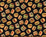 Cotton Hamburgers Burgers Food Favorite Foods Black Fabric Print by Yard... - $12.95