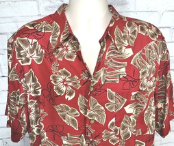 Vintage Mens Ron Chereskin Hawaiian Shirt Size L Red Floral Palm Leaves - £19.94 GBP