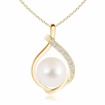 ANGARA Freshwater Pearl Loop Pendant with Diamonds in 14K Solid Gold - £556.10 GBP