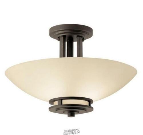 Hendrik 2-Light Bronze Semi-Flush Mount Ceiling Light Light Umber Etched Glass - $237.49