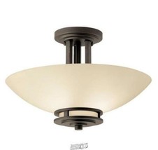 Hendrik 2-Light Bronze Semi-Flush Mount Ceiling Light Light Umber Etched Glass - £187.63 GBP