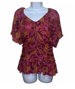 DR2 Pink Purple Floral Puff Sleeve Peplum Blouse Women’s Size XL NEW - $1,069.53 MXN