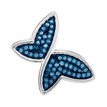 10k White Gold Round Blue Color Enhanced Diamond Butterfly Bug Pendant 1/4 - $199.00