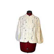 Cabi Portrait Jacket White Women Size Medium Lace Cut Out Floral Crop - $48.51