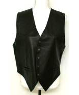 LEATHER VEST KATCH ME TOO WEST SIZE MEDIUM MEN BLACK SNAP FRONT POCKETS CLASSIC - $27.00